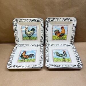 I Galletti Rooster Appetizer Plates Set of 4 Square Made in Italy Farmhouse